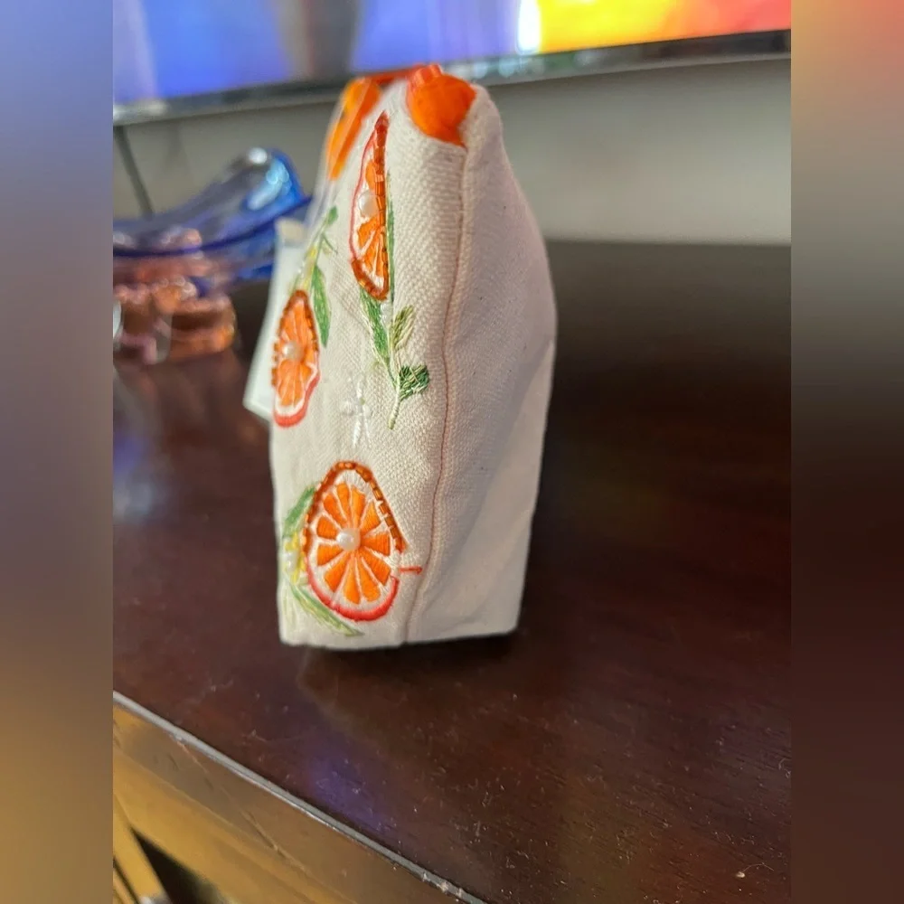 Antik Kraft Citrus orange slices Embroidered Pouch cosmetic bag
